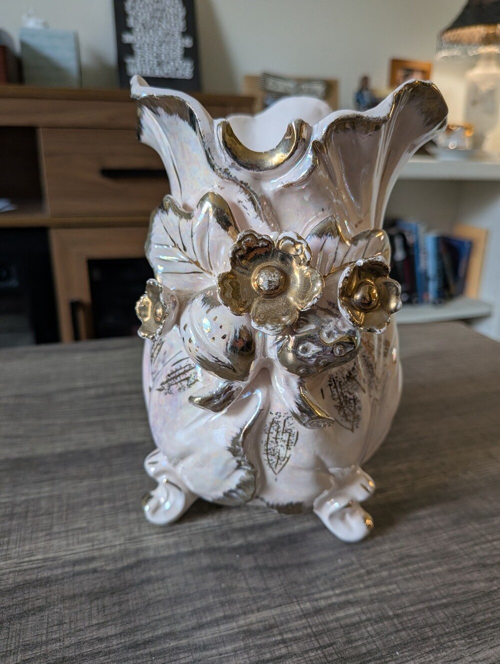 Vintage Ceramic Pink Vase with Gold Accents